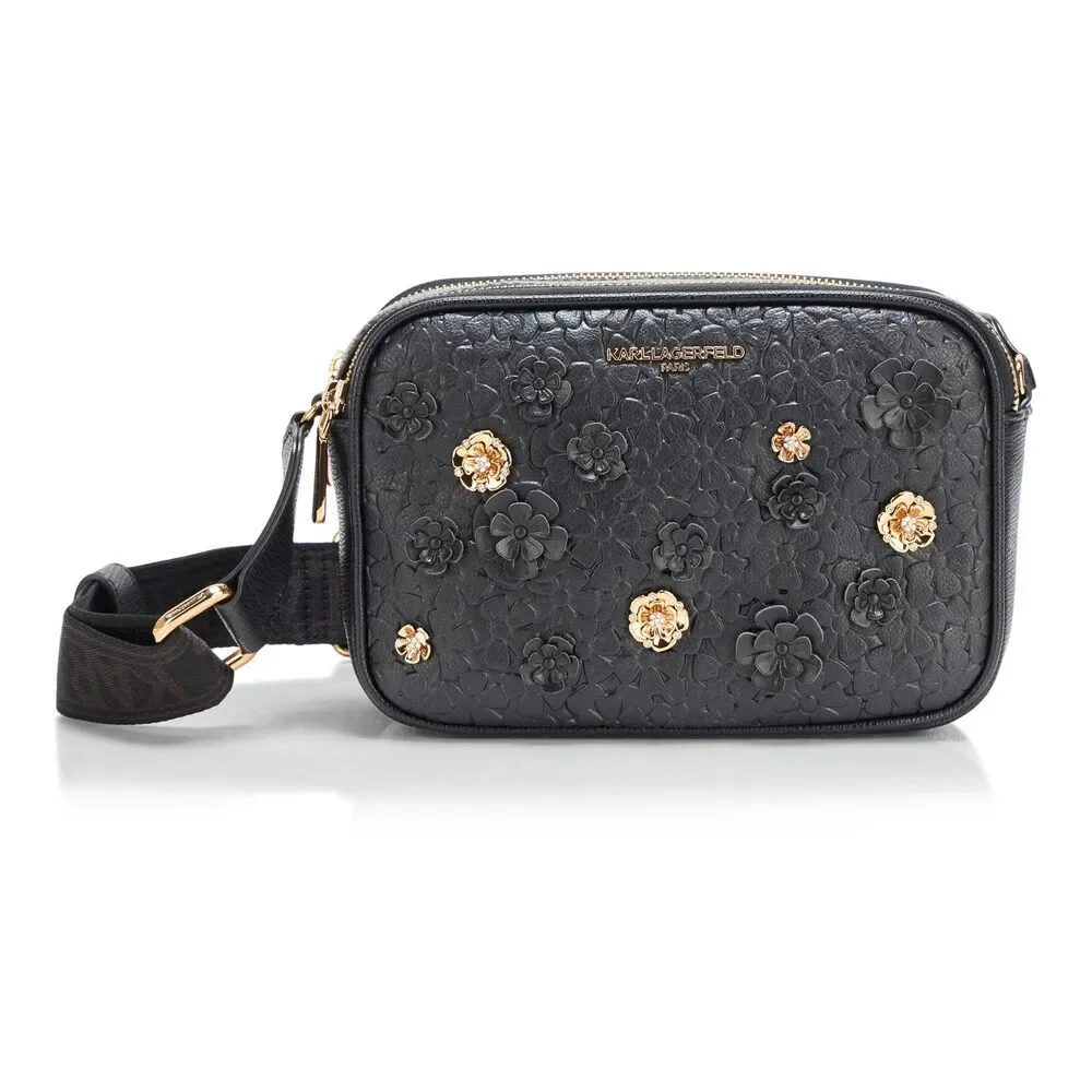 KARL LAGERFELD PARIS Crossbody Bag Floral Pins Black/Gold One Size
